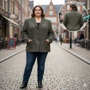 Vintage Pendleton Plus Women 22W Green Wool Blazer Button Front USA Made Flaws